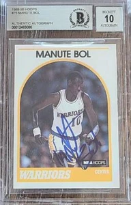 1989-90 HOOPS #75 MANUTE BOL SIGNED CARD WARRIORS DEC BAS GEM 10 - Picture 1 of 2