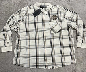Camisa Harley-Davidson clásica tejida blanca a cuadros con barra y escudo para hombre talla 5XL - Imagen 1 de 14