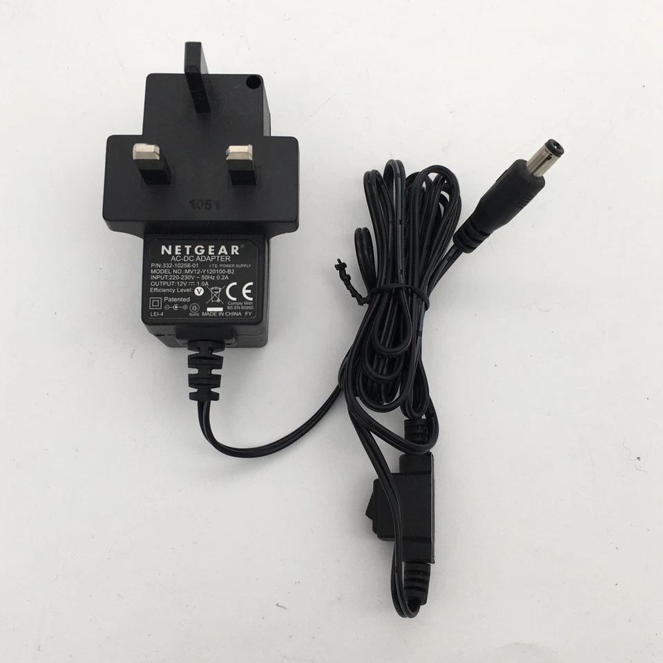 Genuine Netgear 12V 1.0A AC Adapter MV12-Y120100-B2 Model: 332-10258-01 + Switch - Image 1 of 4