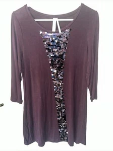 Kische Women’s Sequin Crew Neck Body 3/4 Sleeve Purple w/ Purple Sequins Size Lg - Picture 1 of 6