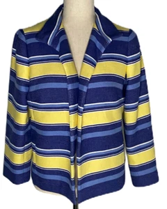TALBOTS Women's Blue/Yellow/White Striped Open Fully Lined Blazer - Size 8 - Picture 1 of 10