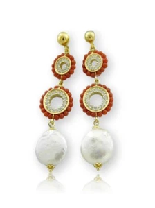 Orecchini donna in Corallo Rosso di Argento 925 da Pendenti con Perle PL Oro - Imagen 1 de 5
