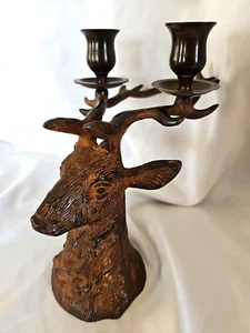 Dept 56 Metal/Bronze?  Double Candle/Taper Holder Deer Stag Brown - Picture 1 of 7