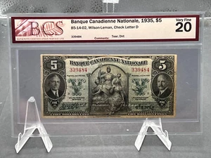1935 $5 Banque Canadienne Nationale Bank Note BCS Graded VF20 SN# 339484 - Picture 1 of 5