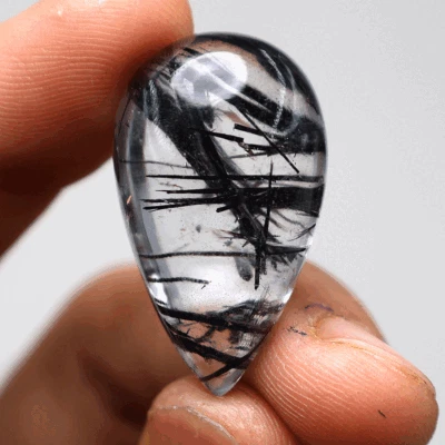 51.8 Cts Natural Tourmaline Rutile Quartz Hi-End Teardrop Cabochon Gemstone~32MM - Image 1 of 4