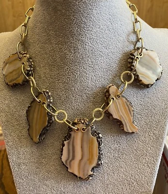 Vintage Joan Rivers Classic Silver Tone Chunky Earth Tone Faux Stone Necklace - Image 1 of 4