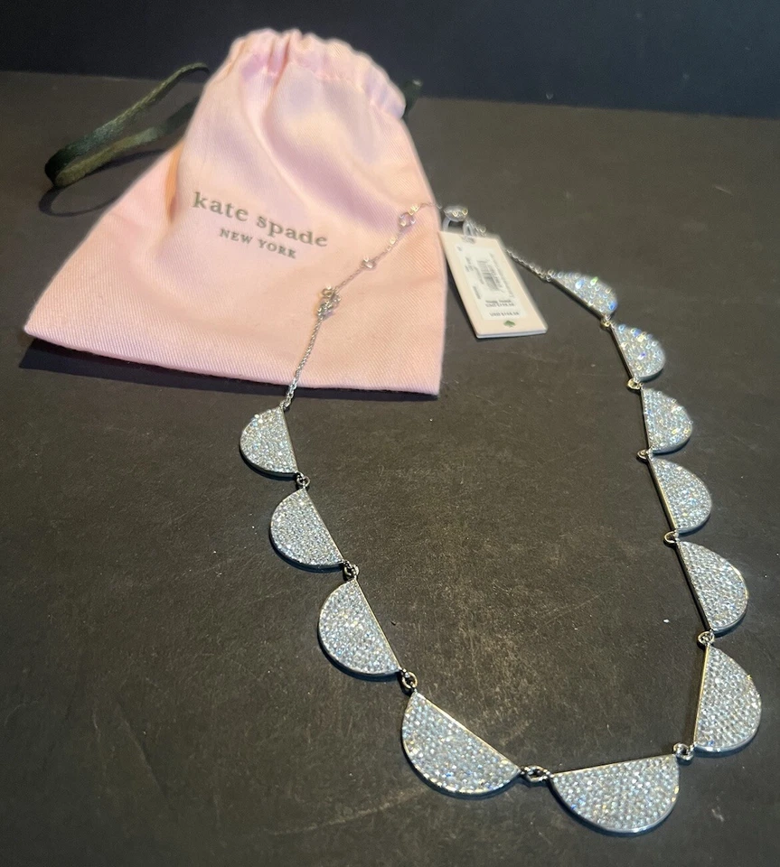 Kate Spade Silver Plate Mod Scallop Clear Pave' Collar Necklace Wbruh752