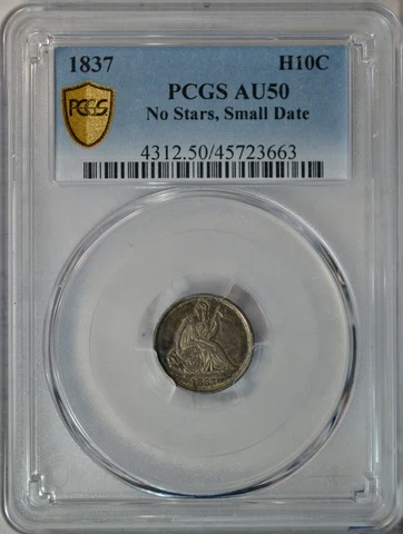 1837 Seated half dime, No Stars, PCGS AU50..........Type Coin Company Cover