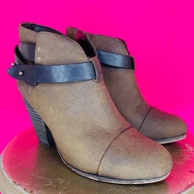 Rag & Bone Harrow Brown Leather Wraparound Strap Block Heel Ankle Boot Size 38 - Image 1 of 4