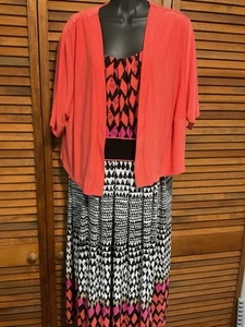 WOMENS DRESS CATHERINES 1X MIDI JACKET PLEATED BLACK ORANGE LINED - Picture 1 of 14