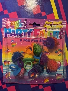 Vintage 90’s Lisa Frank Party Favors 8 Metallic Pom Pom Rings New Sealed - Picture 1 of 4