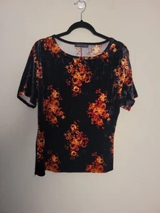 American City Wear Black Floral Velour Top Whimsi Fall - Picture 1 of 4