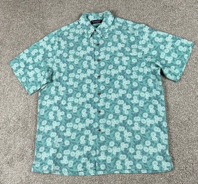Roundtree & Yorke Shirt Mens Large Blue Floral Hawaiian Button Up Modal Blend - Image 1 of 4
