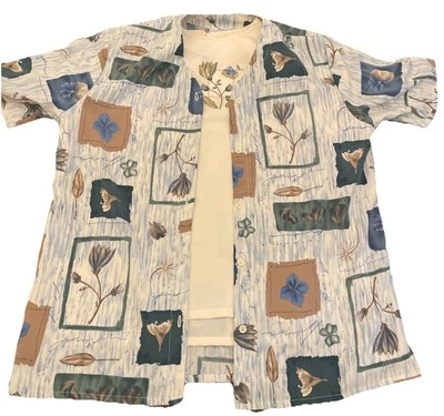 Blusa Top Bon Worth 2 piezas Floral Azul PM Petite Bonworth Mujer Camisa Top Z59 Foto 1 de 4