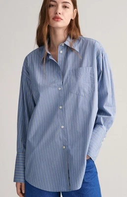 Camisa de popelina a rayas con puños altos de gran tamaño Gant para mujer Reino Unido 8 PVP £135 Foto 1 de 4