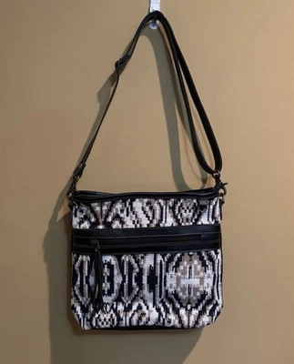 Myra Bag Boho Western Crossbody Bag Boho Tapestry Black Leather Tassel Zipper - Image 1 of 4