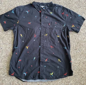 Levi's Men Button Up Shirt XL Blue Birds Allover Animal Parrots Short Sleeve - Picture 1 of 6