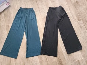 2x Lululemon Womens Modal HR Wide Leg Lounge PANTS Black & Storm Teal Free Ship - Picture 1 of 7