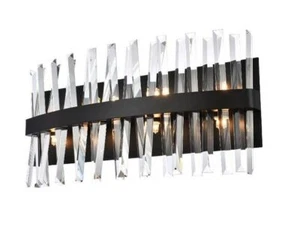Wall Sconce Black Bathroom Vanity Crystal 8 Light Lighting Fixture 24" - Picture 1 of 7