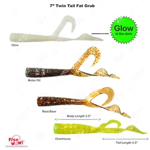 Olio motore Chartreuse 7" (con coda estesa) Twin Tail Perch Grub radice birra bagliore - Foto 1 di 16