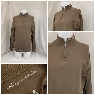 Margaritaville Sweater Pullover M Brown 1/4 Zip 100% Cotton Mint YGI Q1-322 - Imagem 1 de 4