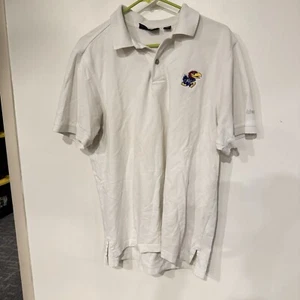 VTG? Jayhawks KU Ashworth Short Sleeve Golf Polo Shirt Mens M White Kansas - BUB - Picture 1 of 6