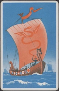 Playing Cards Single Card Old Vintage * VIKING Warrior LONG BOAT WAR FLEET Sea A - Picture 1 of 3