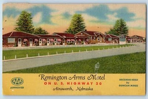 1952 Remington Arms Motel & Restaurant Cottages Ainsworth Nebraska NE Postkarte - Bild 1 von 2