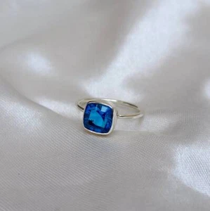 Cushion Cut Blue Spinel Gemstone 925 Sterling Silver Band Ring Jewelry - Picture 1 of 1