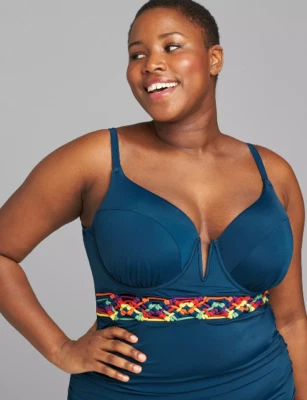 LANE BRYANT CACIQUE NATACIÓN POSEIDON AZUL AJUSTADO CON AROS TANKINI TOP TALLA 36DDD Foto 1 de 4