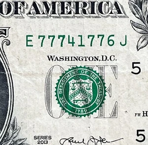 INDEPENDENCE DAY NOTE JULY 4 1776 HOLY GRAIL Fancy Serial Number One Dollar - Picture 1 of 3