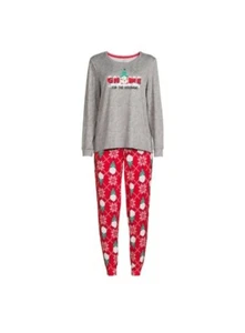 Womens Pj 2pc set Sz Lg  GNOME  Very Soft Shirt & Joggers 2Pc   Gray ~ Red NWT - Picture 1 of 10