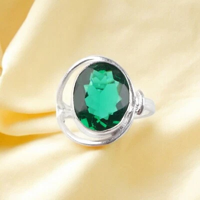 Anillo de plata de ley 925 con piedras preciosas de esmeralda creado en laboratorio regalo de Navidad DL Foto 1 de 4