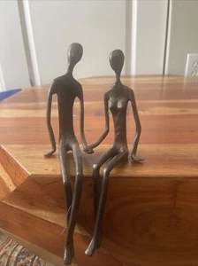 Brutalist Danya B. Bronze Romantic Couple Holding Hands Shelf Sitter Sculpture - Picture 1 of 4