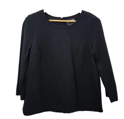 Lord & Taylor 424 Fifth Ponte Knit Top Round Neck Stretch Zip 3/4 Sleeve Black L - Image 1 of 4