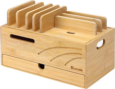 Natural Bamboo Charging Station Rack for Multiple Devices Cable Cord Management 