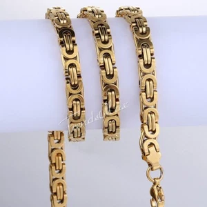 6mm Gold Plated Flat Byzantine Necklace Stainless Steel Mens Chain Link 18-30" - Picture 1 of 4