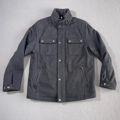 Cole Haan Wool Melton Stand Collar Jacket Men Medium Quilted Liner Hood Pockets - Image 1 of 4