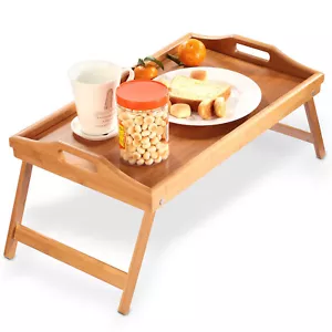 Bamboo Bed Tray Table Breakfast Serving Tray with Foldable Legs for Sofa Bed Eat - Picture 1 of 12