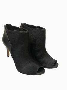 Stivaletti Ann Taylor Velleta Peeptoe Shootie neri taglia 7,5 M capelli di vitello veri - Foto 1 di 14
