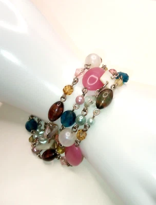 Cookie Lee Colorful Multi Strand Acrylic Shell Beaded Silver Tone Bracelet - Image 1 of 4