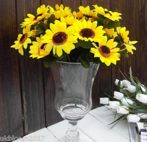 1 Bouquet 7 Heads Artificial 7CM Sunflowers Flower Floral Posy Home Garden Decor - Picture 1 of 4