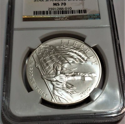 2012-P STAR SPANGLED BANNER $1 SILVER DOLLAR COMMEMORATIVE COIN NGC MS70 - Image 1 of 4