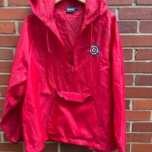 King Louie vintage red hooded windbreaker anorak embroidered bullseye USA Made L - Picture 1 of 4