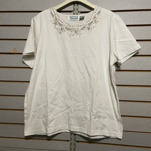 OFF WHITE Camicia abito blusa manica corta Shenanigans XL bianco sporco ricamata con perline