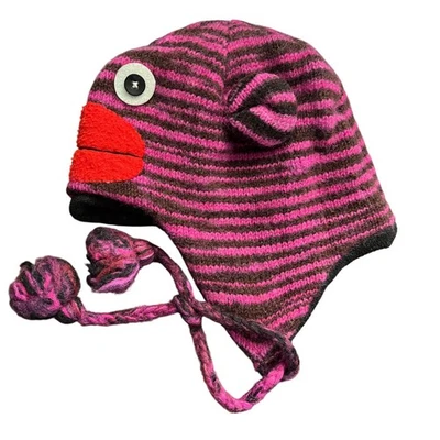 Sombrero de monstruo a rayas funky para niños con borlas de pompón gorro de lana Foto 1 de 4