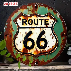 Rout 66 Vintage Style Rund Aluminium Schild 7,87"X7,87" Rund Alaun Schild Americana - Bild 1 von 9