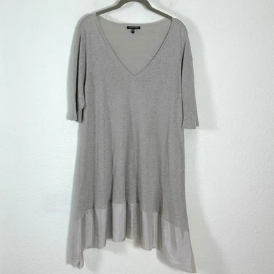 Vestido túnica Eileen Fisher lino seda volantes gris plateado talla grande delicado Foto 1 de 4