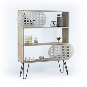 Libreria in legno 94x117h cm con tre ripiani colore rovere e nero - Ilia - Foto 1 di 6