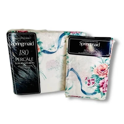 NEW Vintage SpringMaid Queen Fitted Sheet & Pillow Cases Romantic Roses Percale - Image 1 of 4